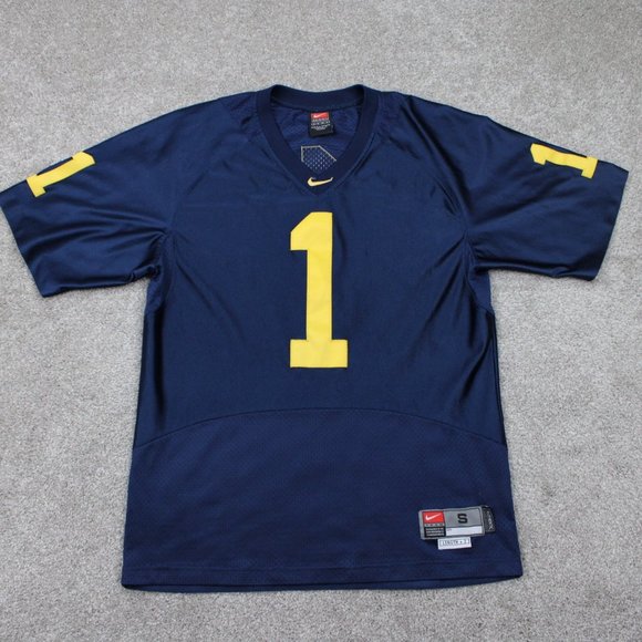 Nike Michigan #1 Football Jersey Mens Small +2 Blue/Maize Wolverines Stitched - Picture 1 of 16